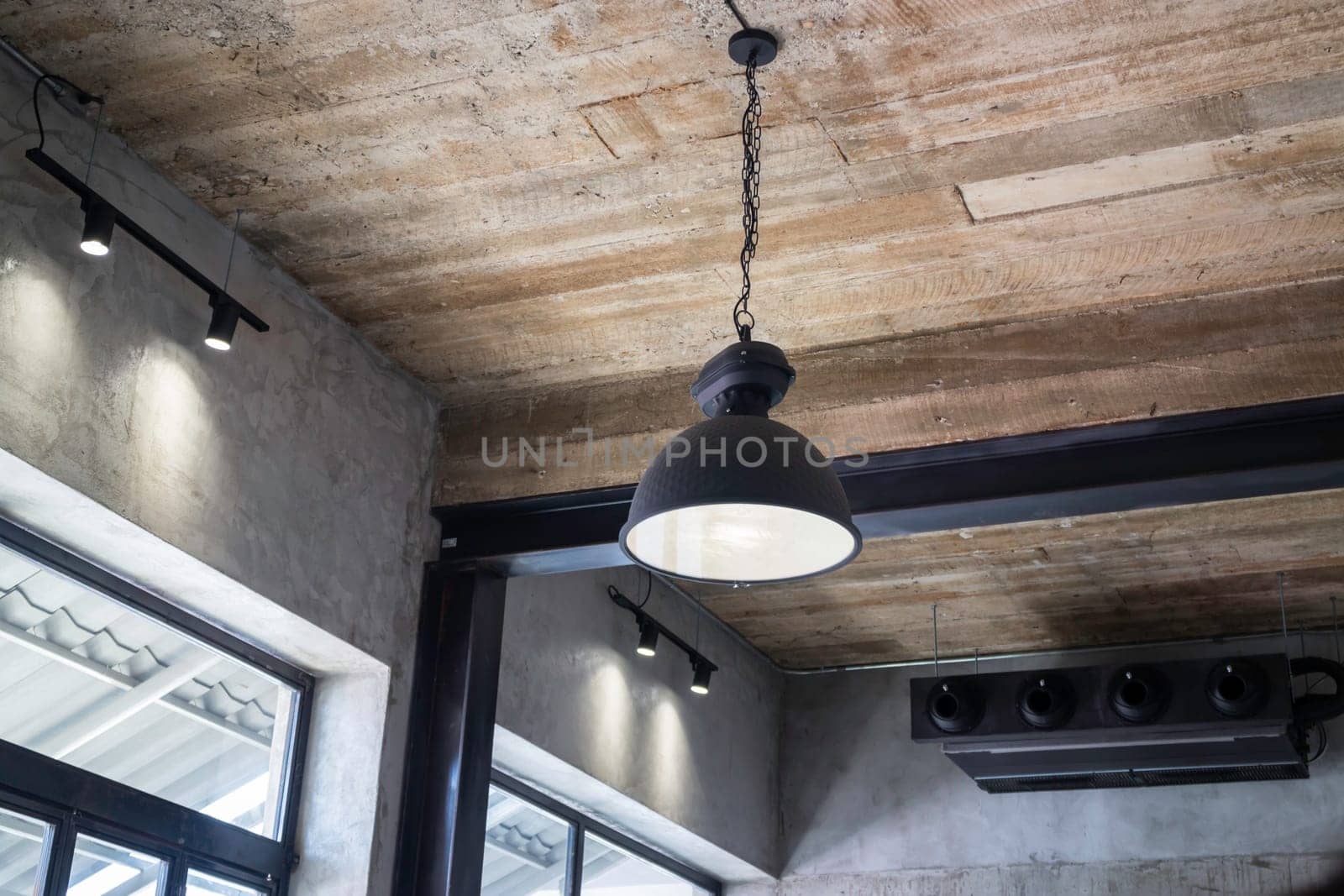Modern ceiling lamps decorated in coffee shop, stock photo