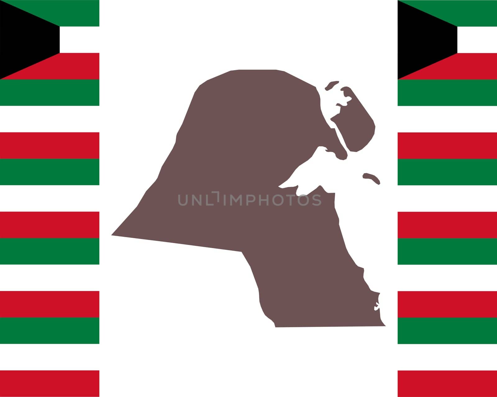 Landkarte von Kuwait auf Hintergrund mit Fahne