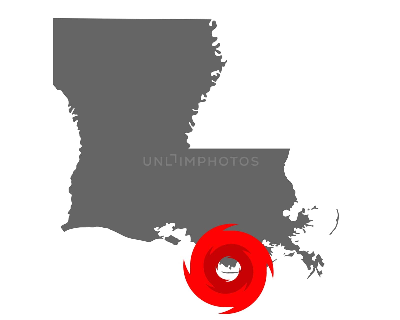 Karte von Louisiana und Hurrikansymbol