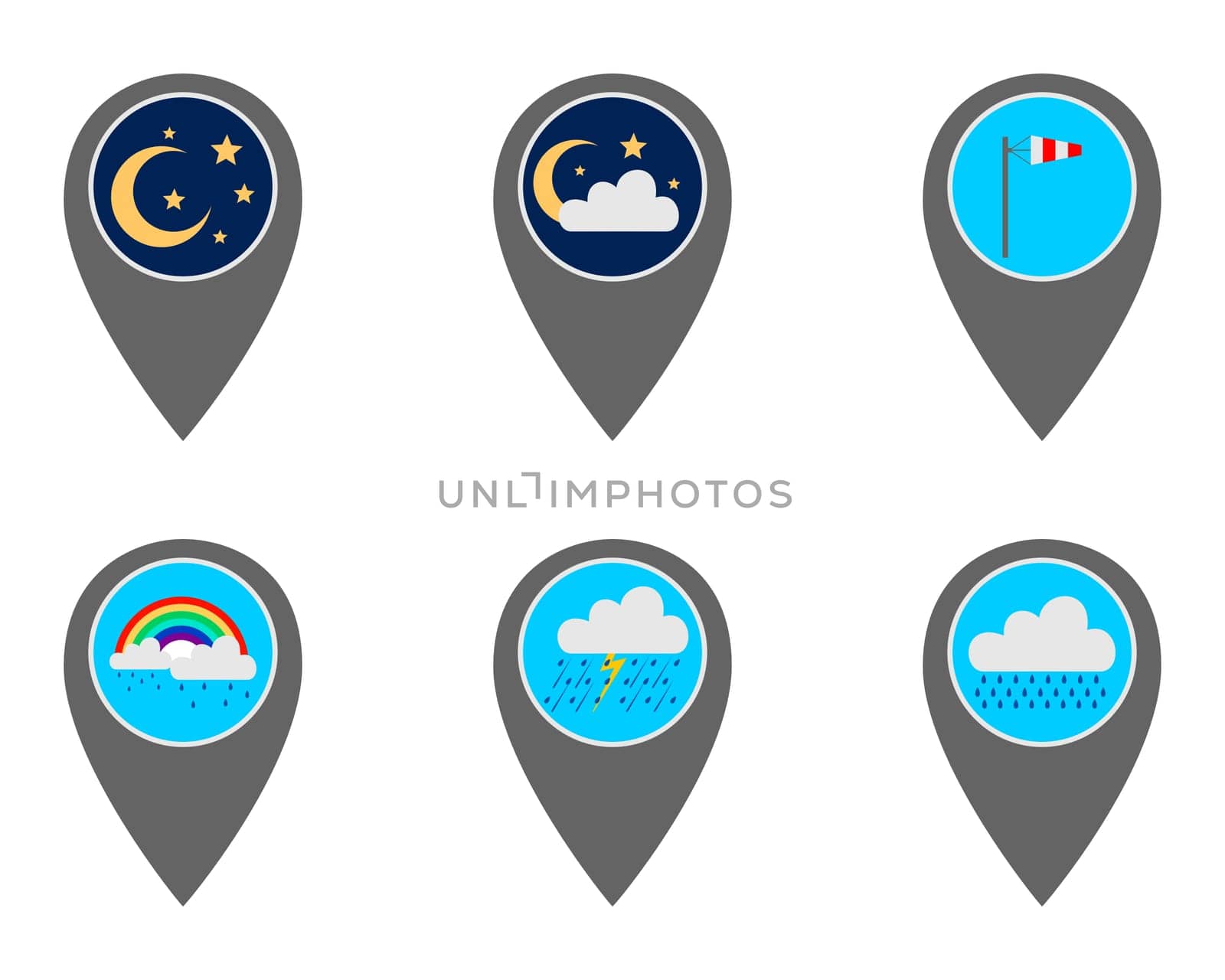 Pins mit Wettersymbolen