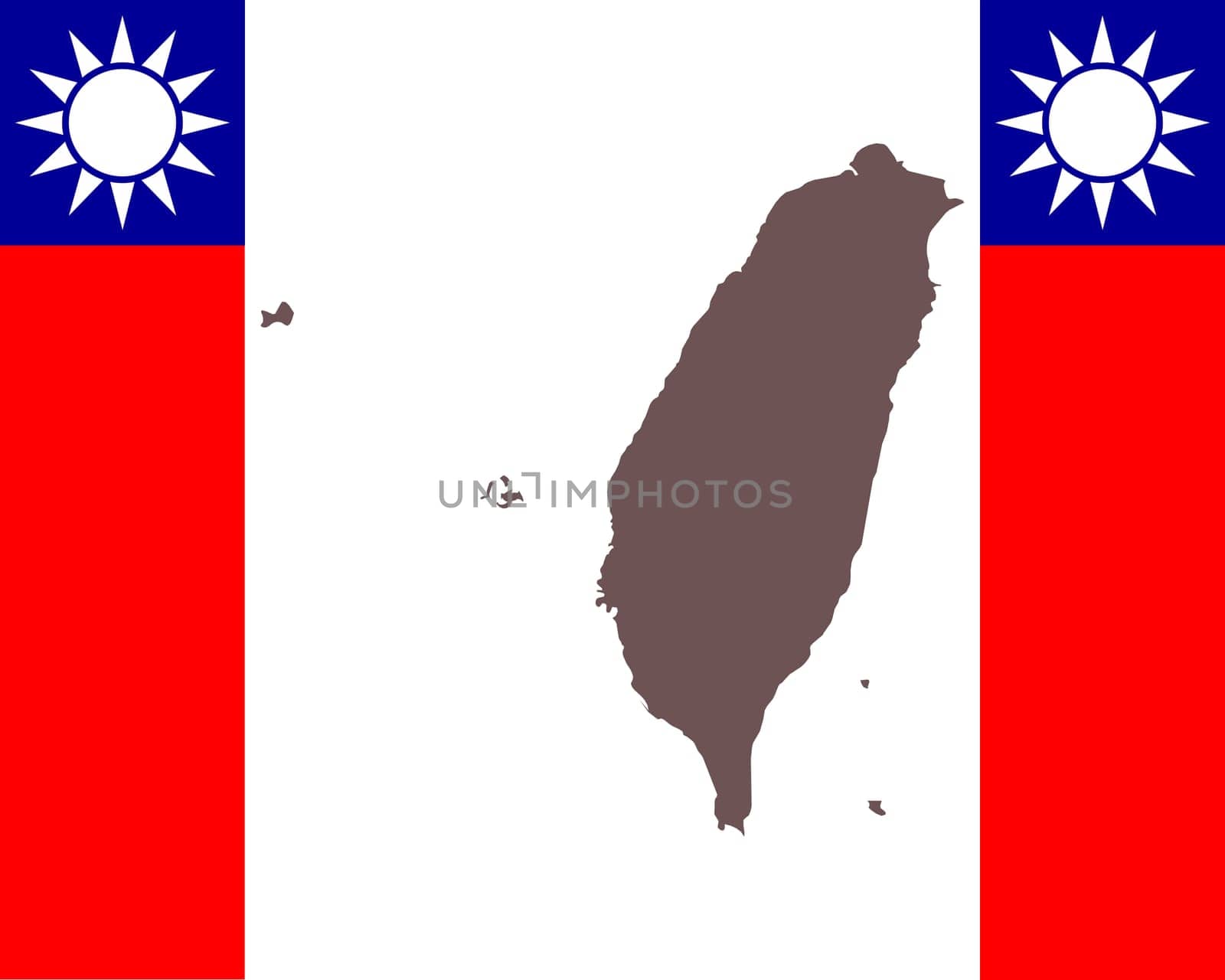 Landkarte von Taiwan auf Hintergrund mit Fahne