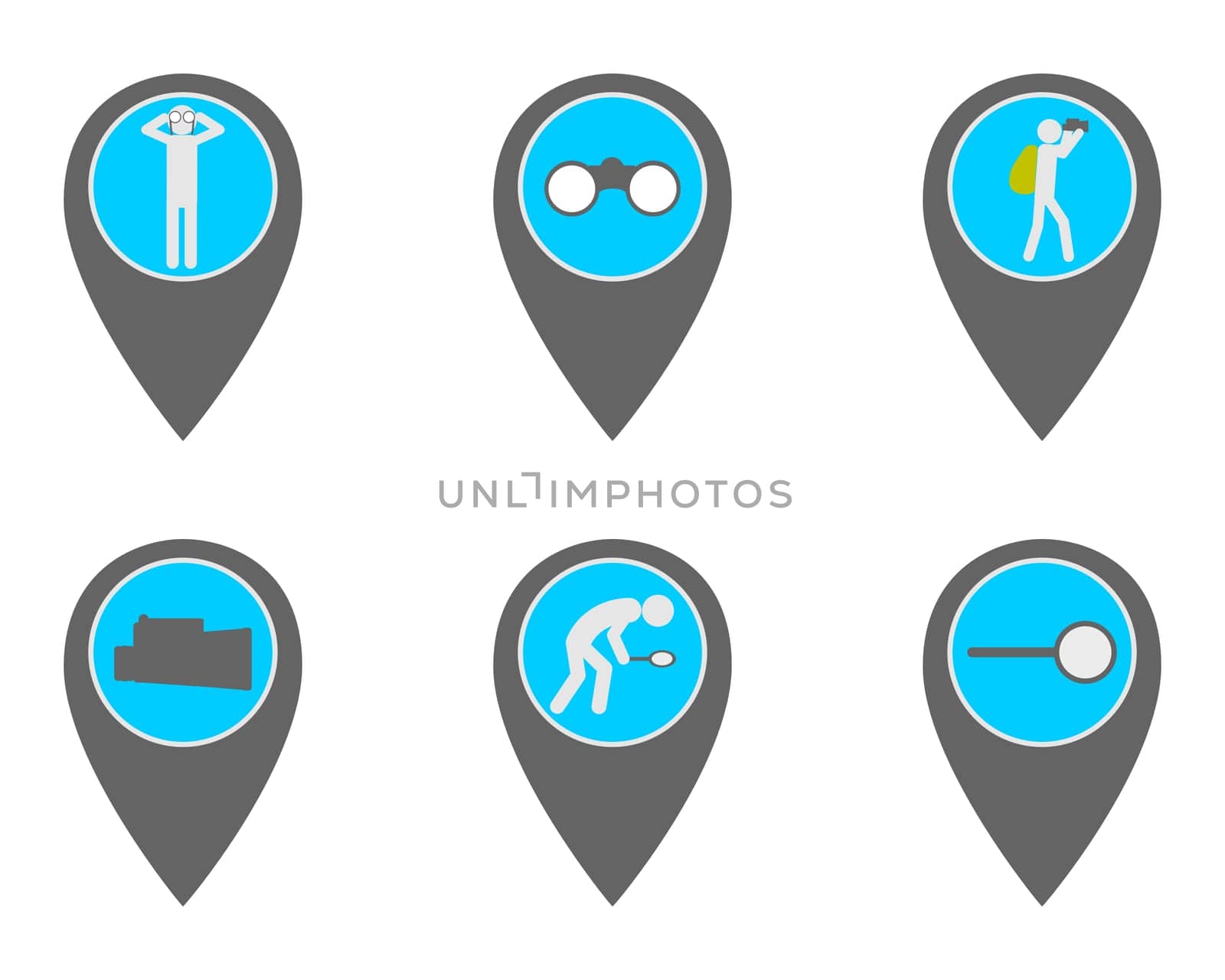 Pins mit Symbolen zum Reisen