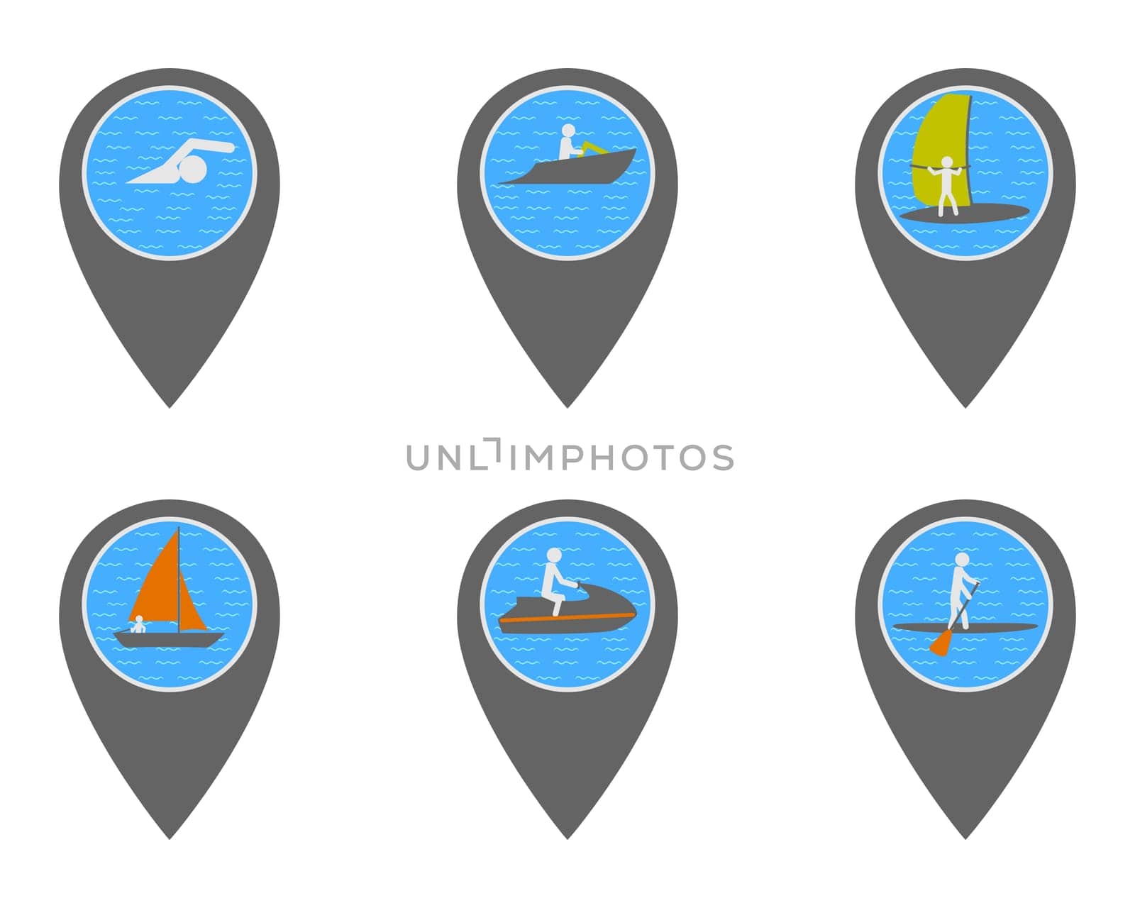 Pins mit Symbolen zum Reisen