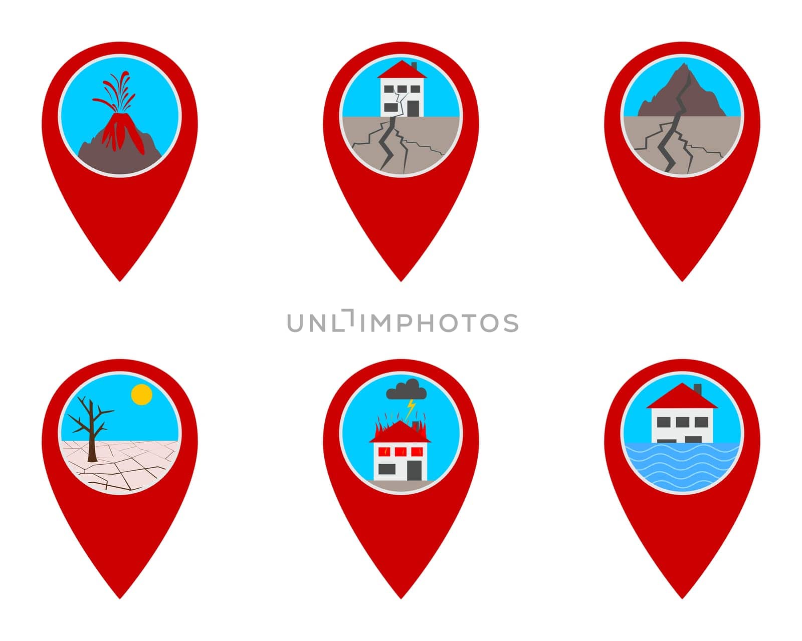 Pins mit Naturkatastrophen