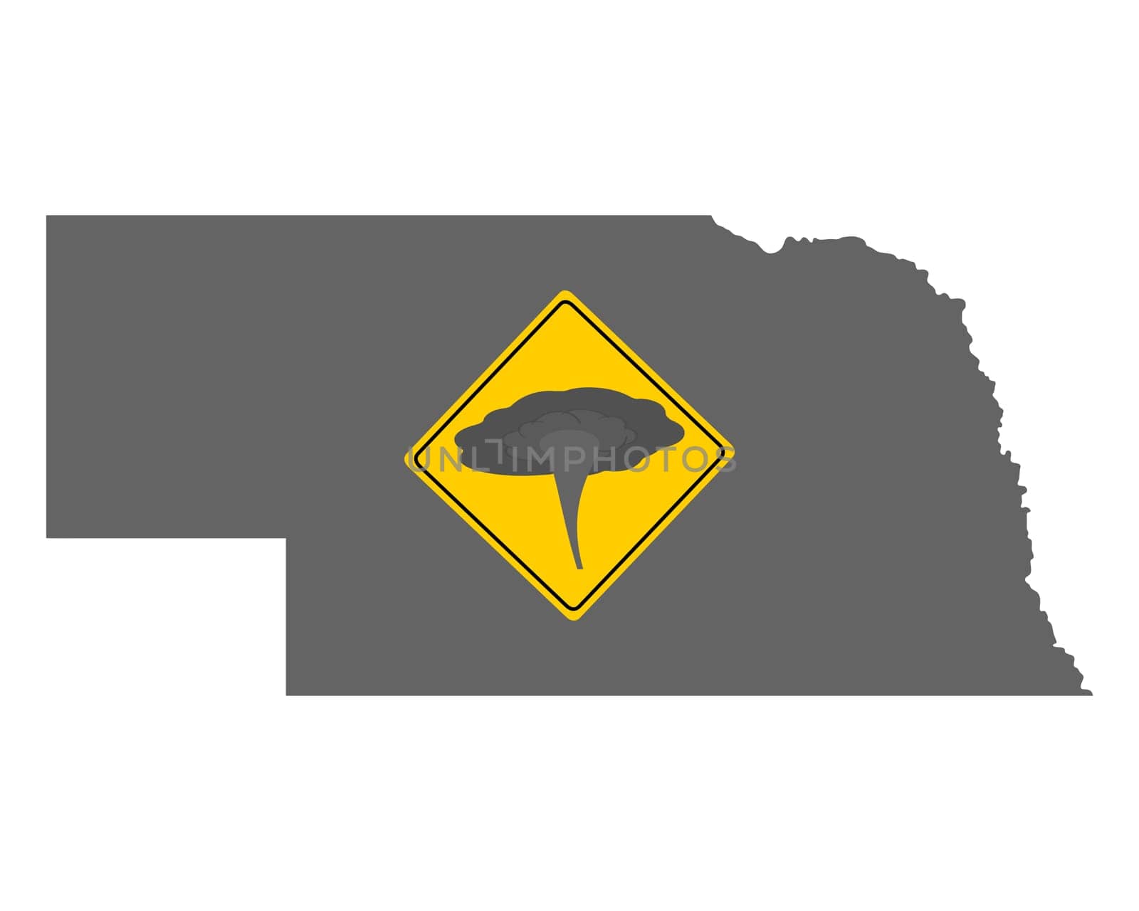 Karte von Nebraska mit Verkehrsschild Tornadowarnung