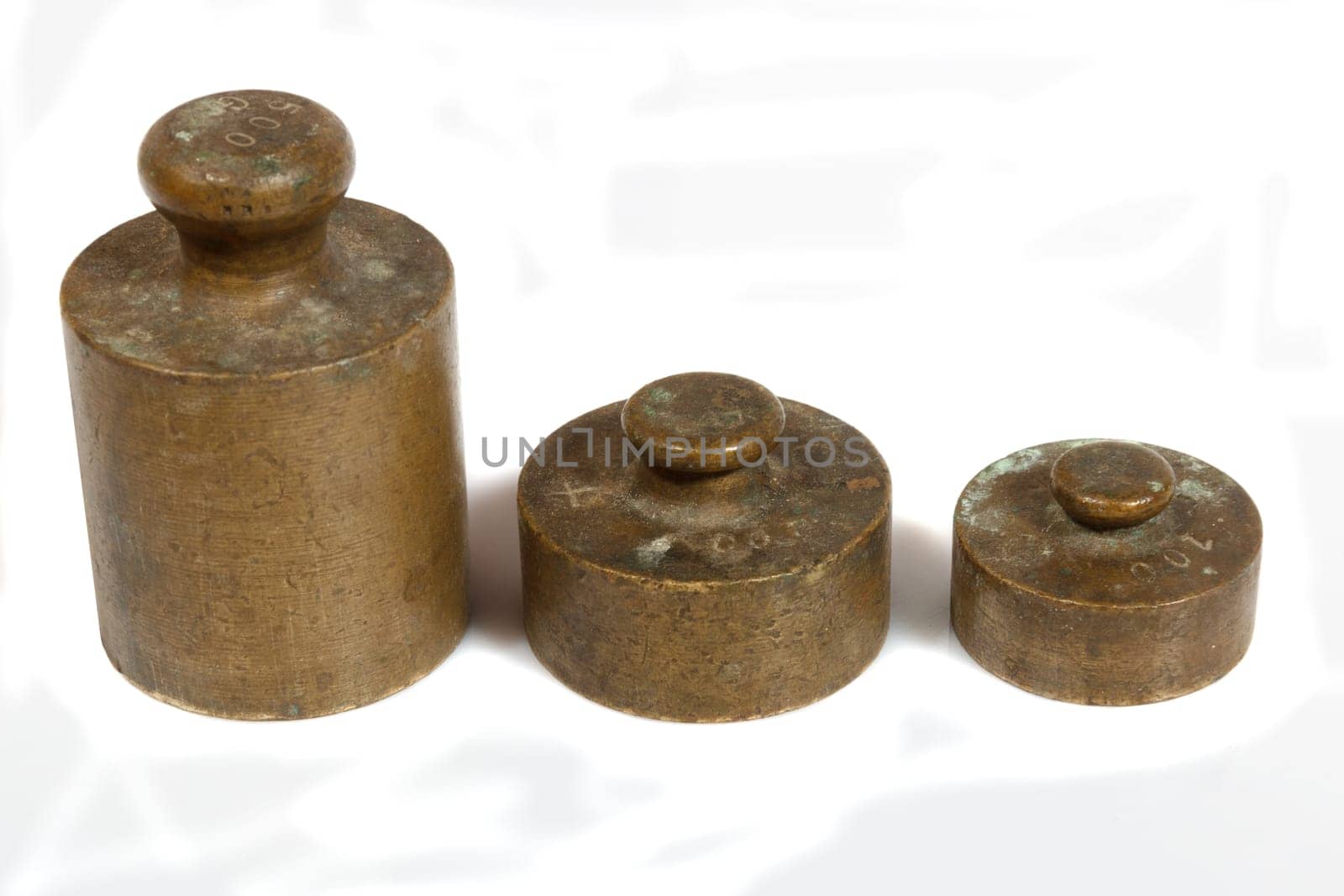Balance scale counterbalance weights on white background
