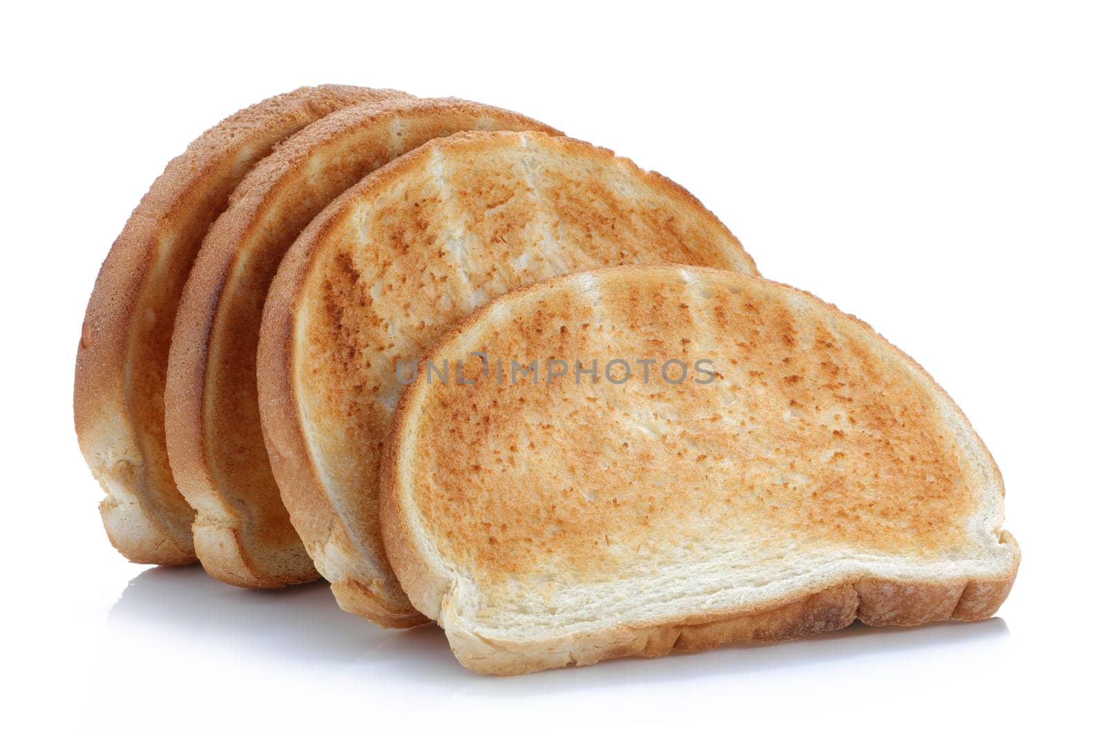 Four slices of toast isolated on a white background