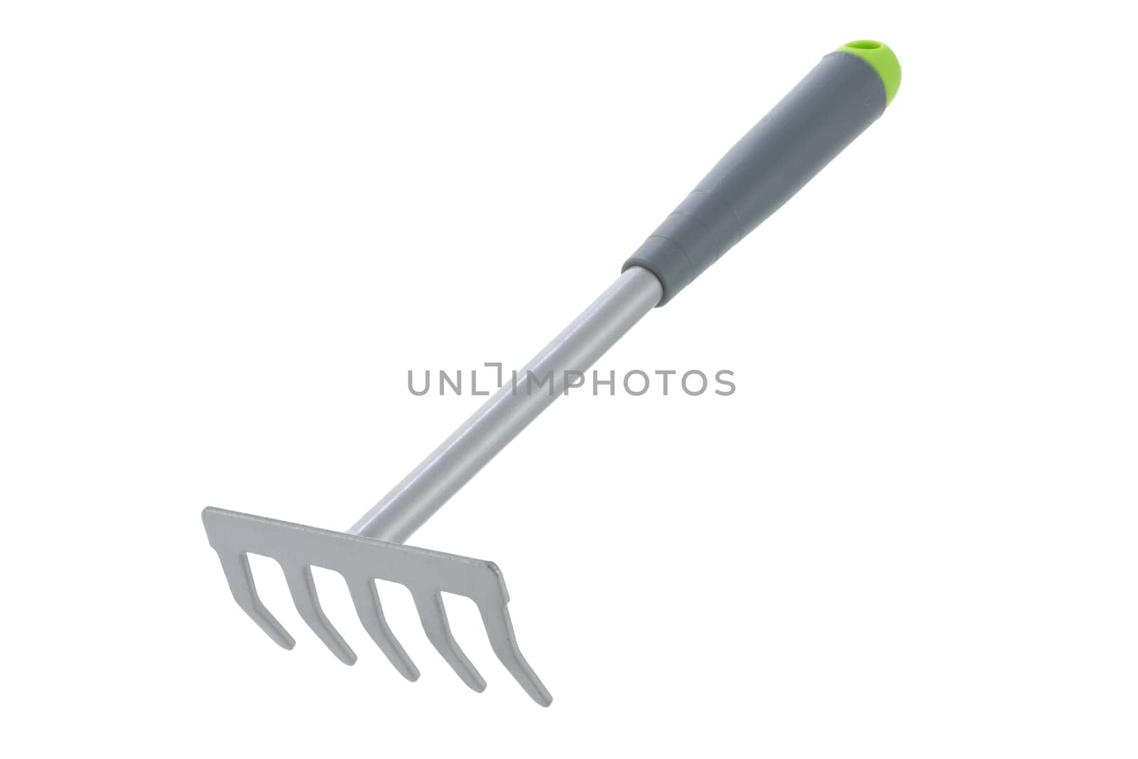 A long handle garden hand rake isolated on white with clipping path