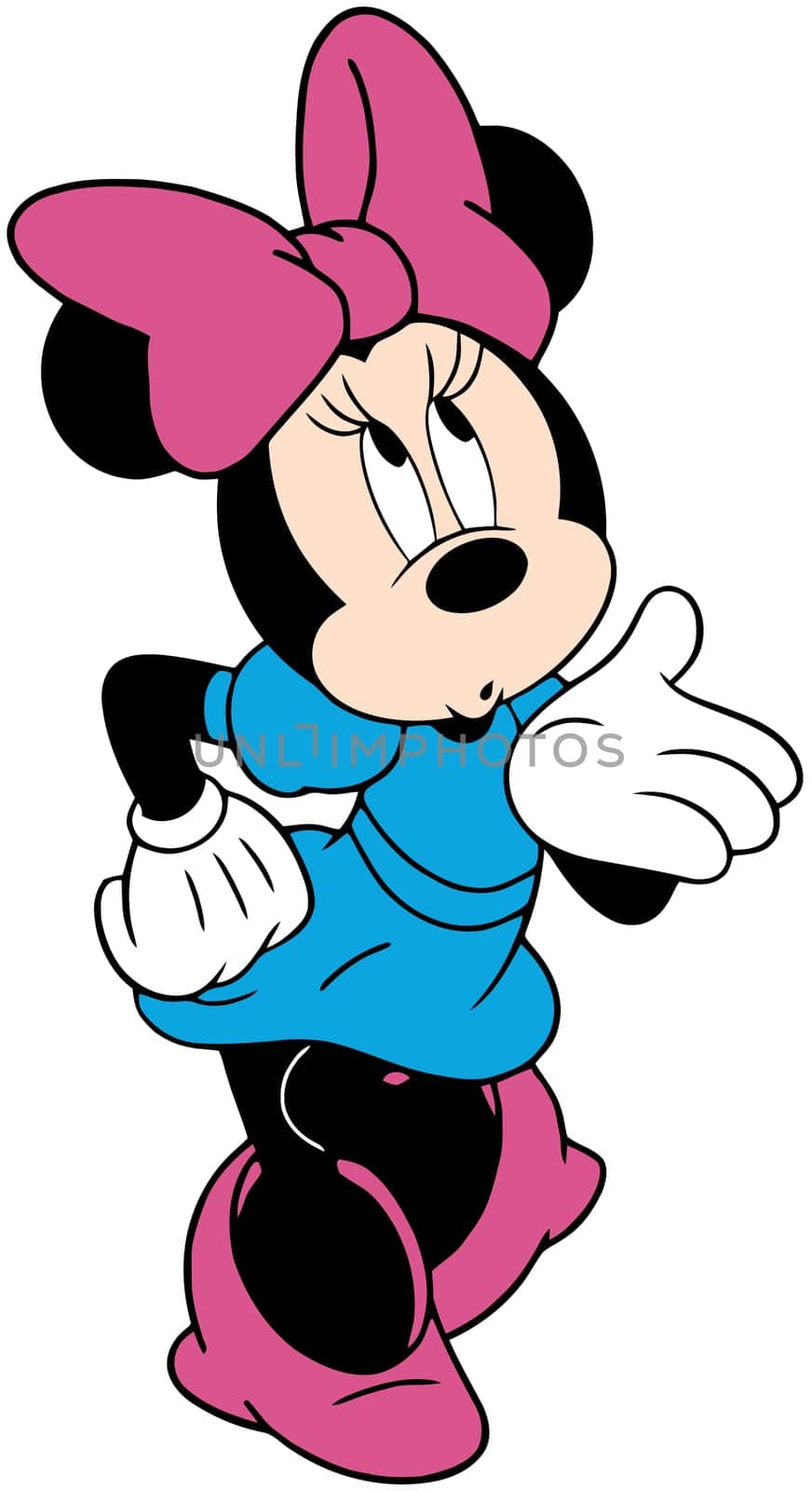 minnie mouse pink dress hello greetings kiss illustration