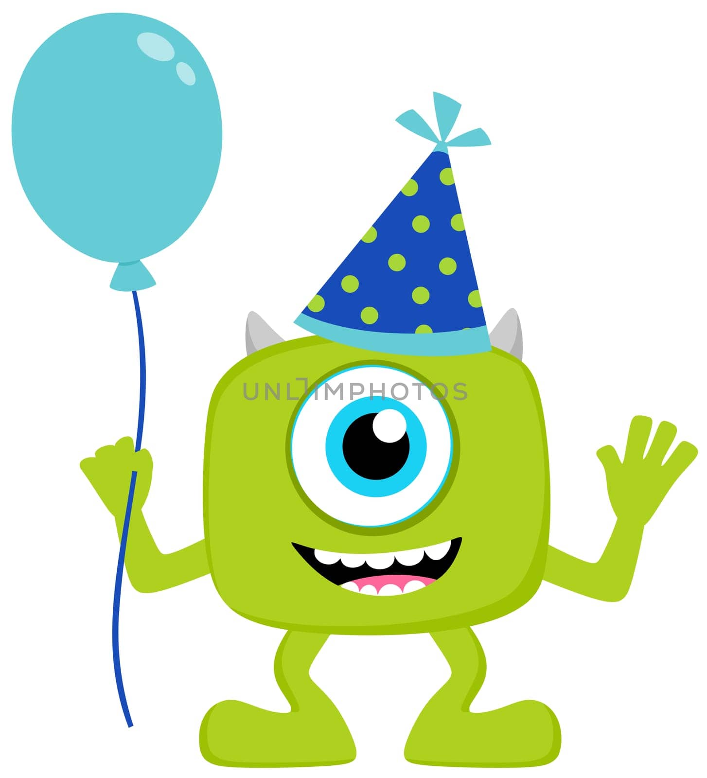 monster one eye alien creature green illustration birthday balloon party