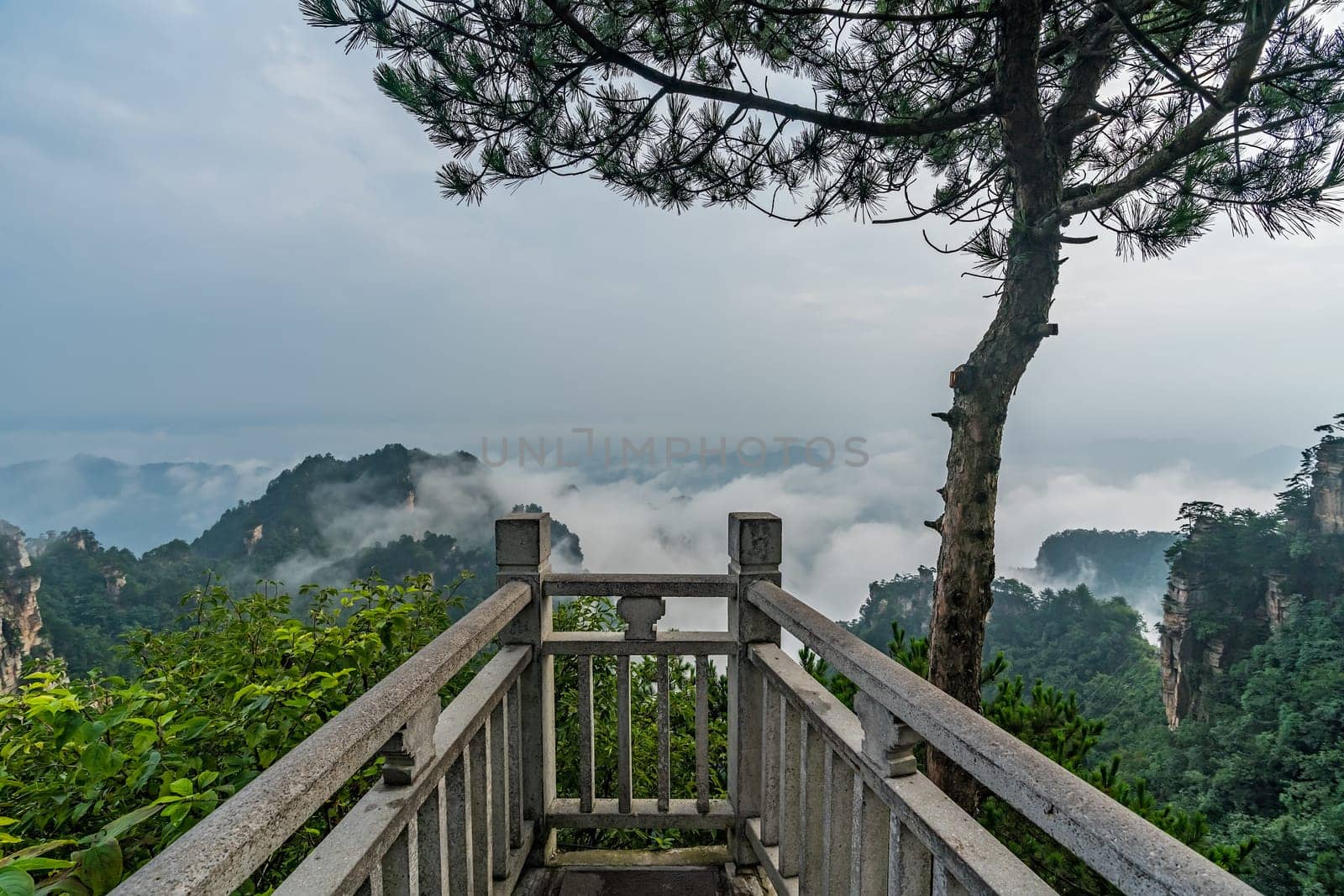 Stone barrier in the scenic spot lookout viewing platform in the Tianzi mountains in Zhangjiajie National park, famous tourist attraction, Wullingyuan, Hunan Province, China