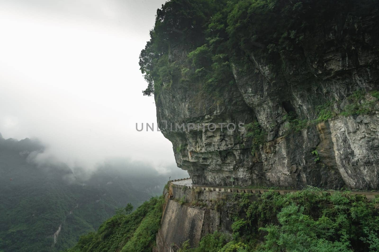 Dangerous sharp turns on the winding road of 99 turns to the top of the Tianmen Mountain, Zhangjiajie National Park, Hunan, China
