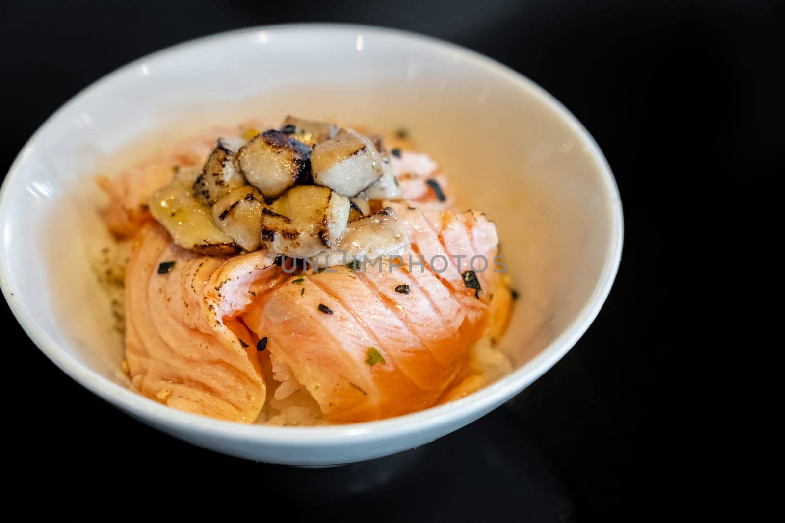 Salmon Donburi with Foie Gras Japanese Groumet cuisine
