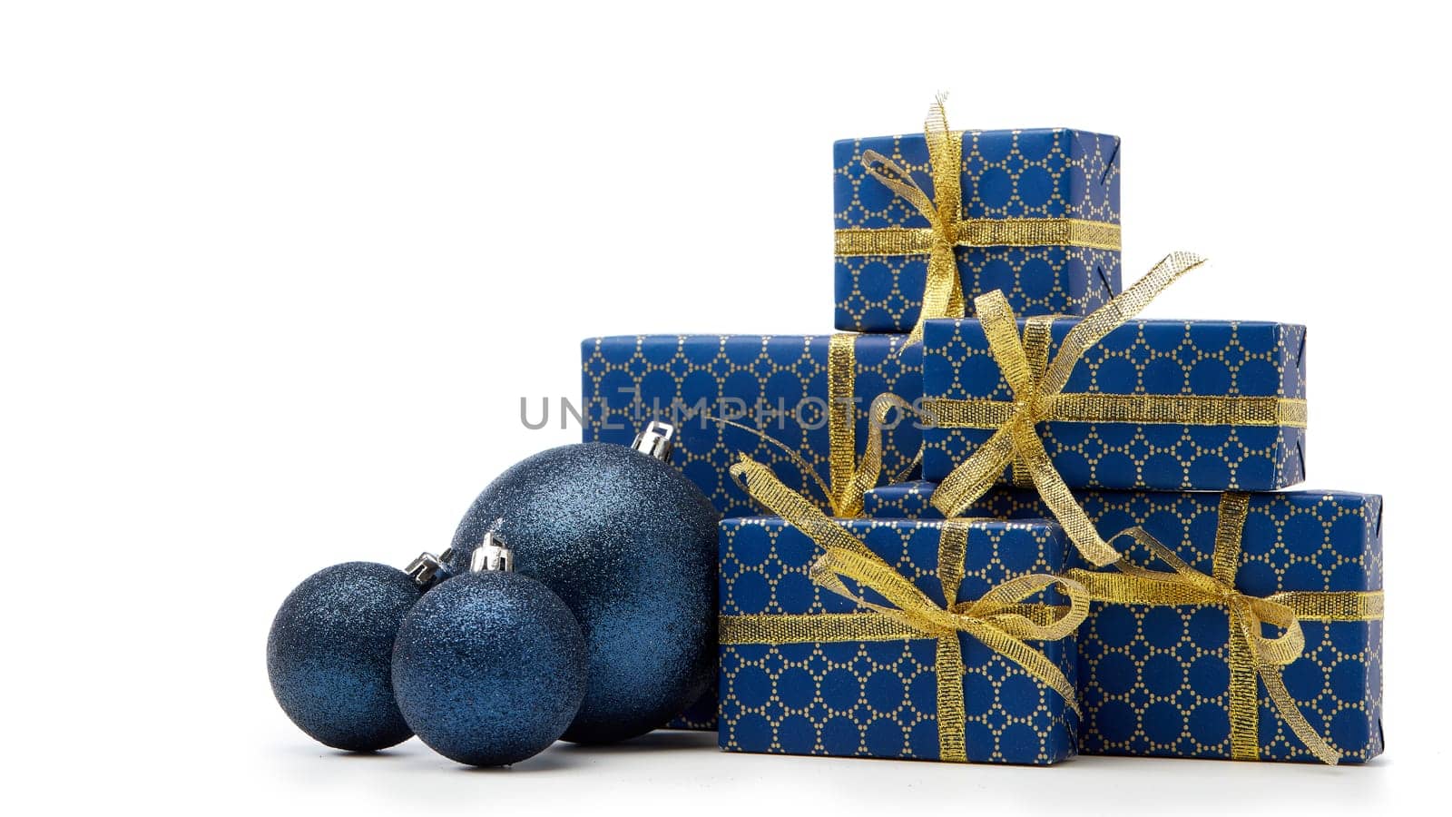 Gift boxes and Christmas decoration isolated on white background. Christmas and New Year shopping. Greeting card