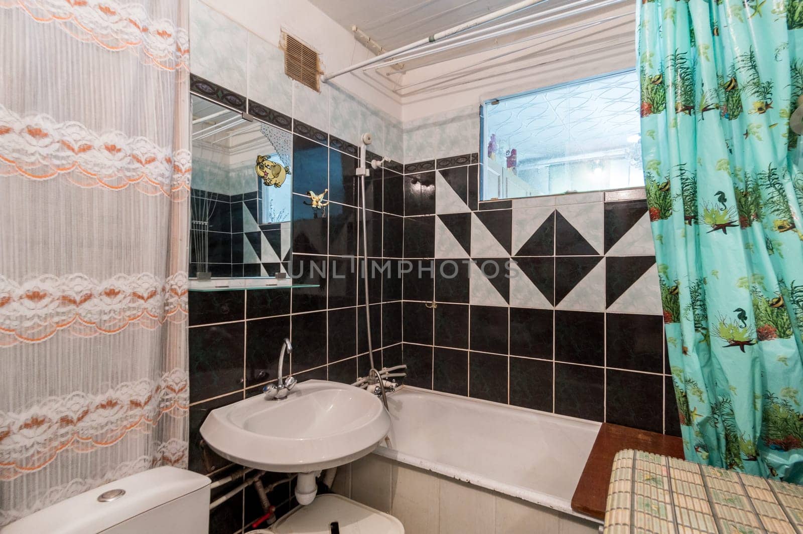 Russia, Moscow- June 11, 2019: interior room apartment. standard repair decoration in hostel. bathroom and toilet