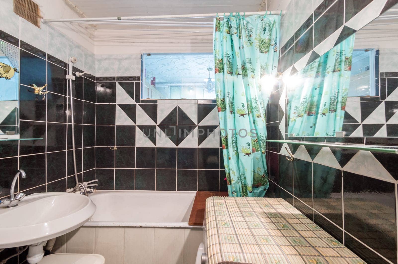 Russia, Moscow- June 11, 2019: interior room apartment. standard repair decoration in hostel. bathroom and toilet