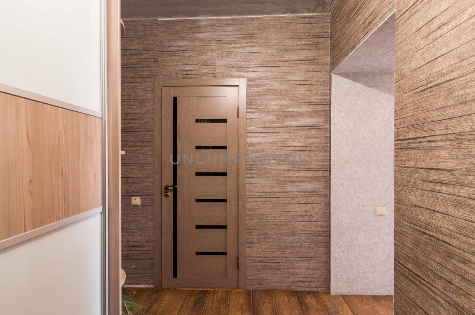 Russia, Moscow- June 11, 2019: interior room apartment. standard repair decoration in hostel. room doors, repair