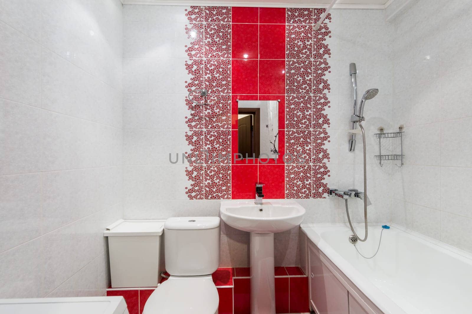 Russia, Moscow- June 11, 2019: interior room apartment. standard repair decoration in hostel. bathroom and toilet