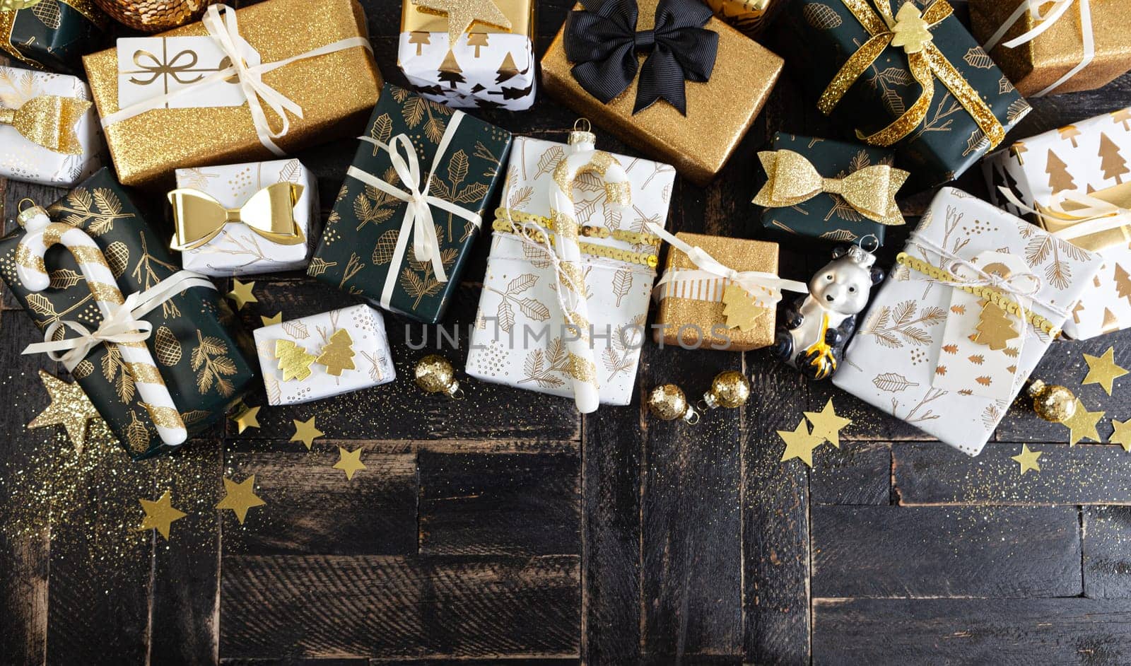 Festive gift wrapped presents for a merry Christmas