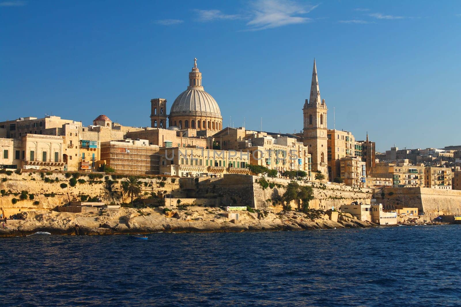 Historic La Valletta from the sea in Malta