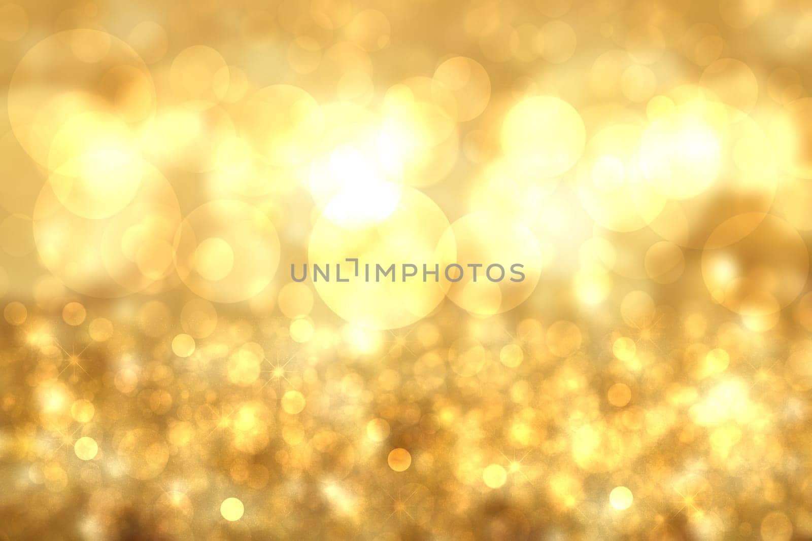 Christmas card template. Abstract festive light gold yellow white winter christmas or New Year background with blurred bokeh lights and stars. Beautiful backdrop.