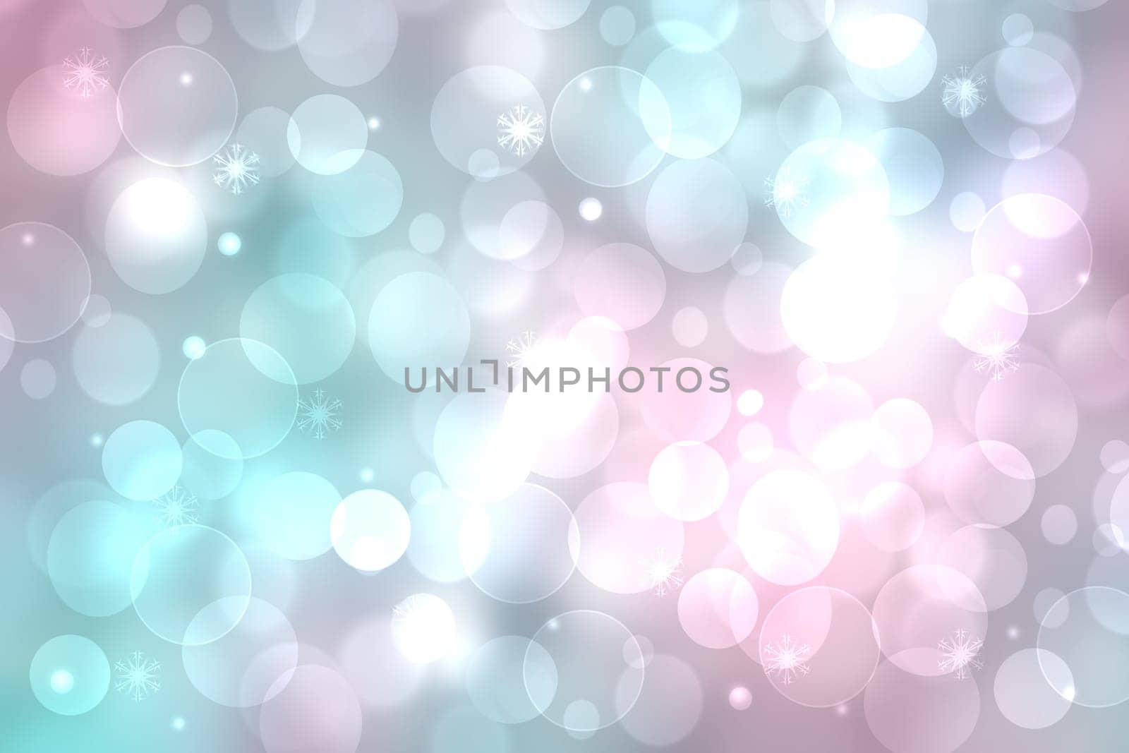 Abstract blurred festive delicate winter christmas or Happy New Year background texture with shiny light turquoise pink and bright bokeh lighted stars. Card concept.