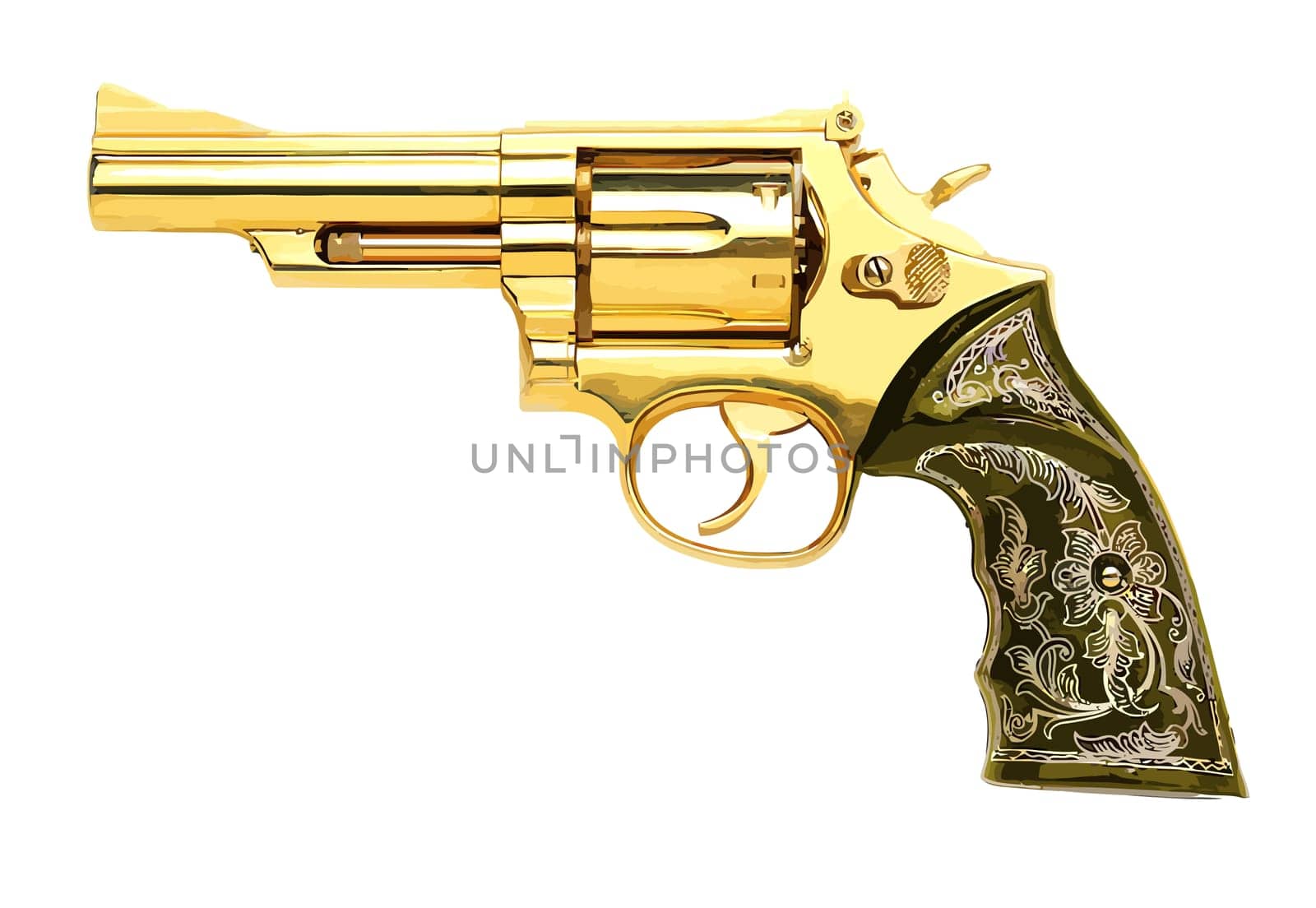pistol revolver golden illustration crime gun violence