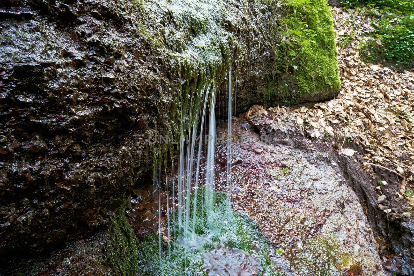 Spring water on a hiking trail through the Landgrafenschlucht at Eisenach in Thuringia
