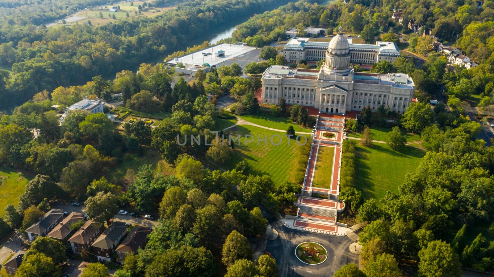 Colorful landscaping on the grounds at the capitol statehouse in Frankfort Kentucky USA