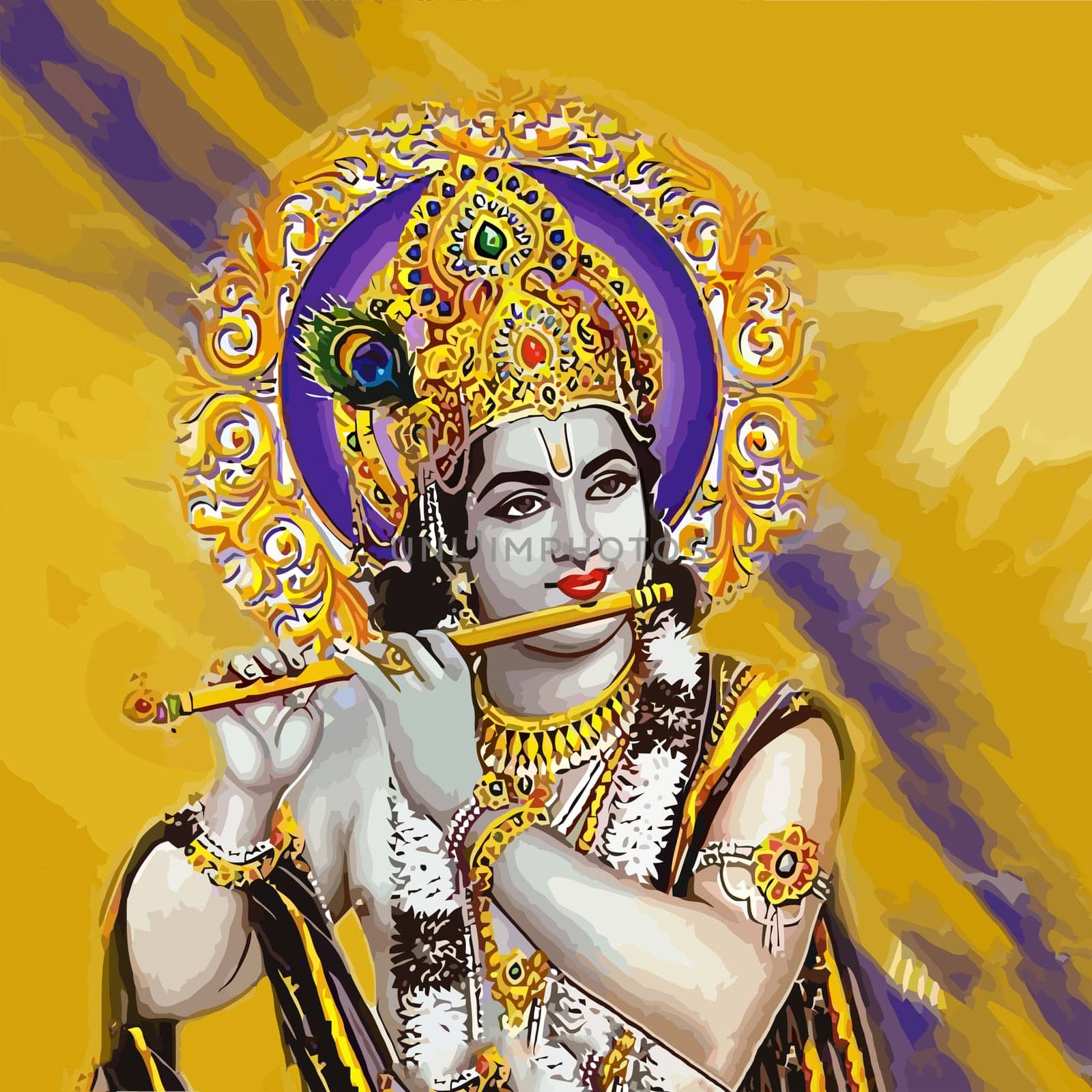 lord Vishnu krishna festival music flute hinduism culture mythology illustration