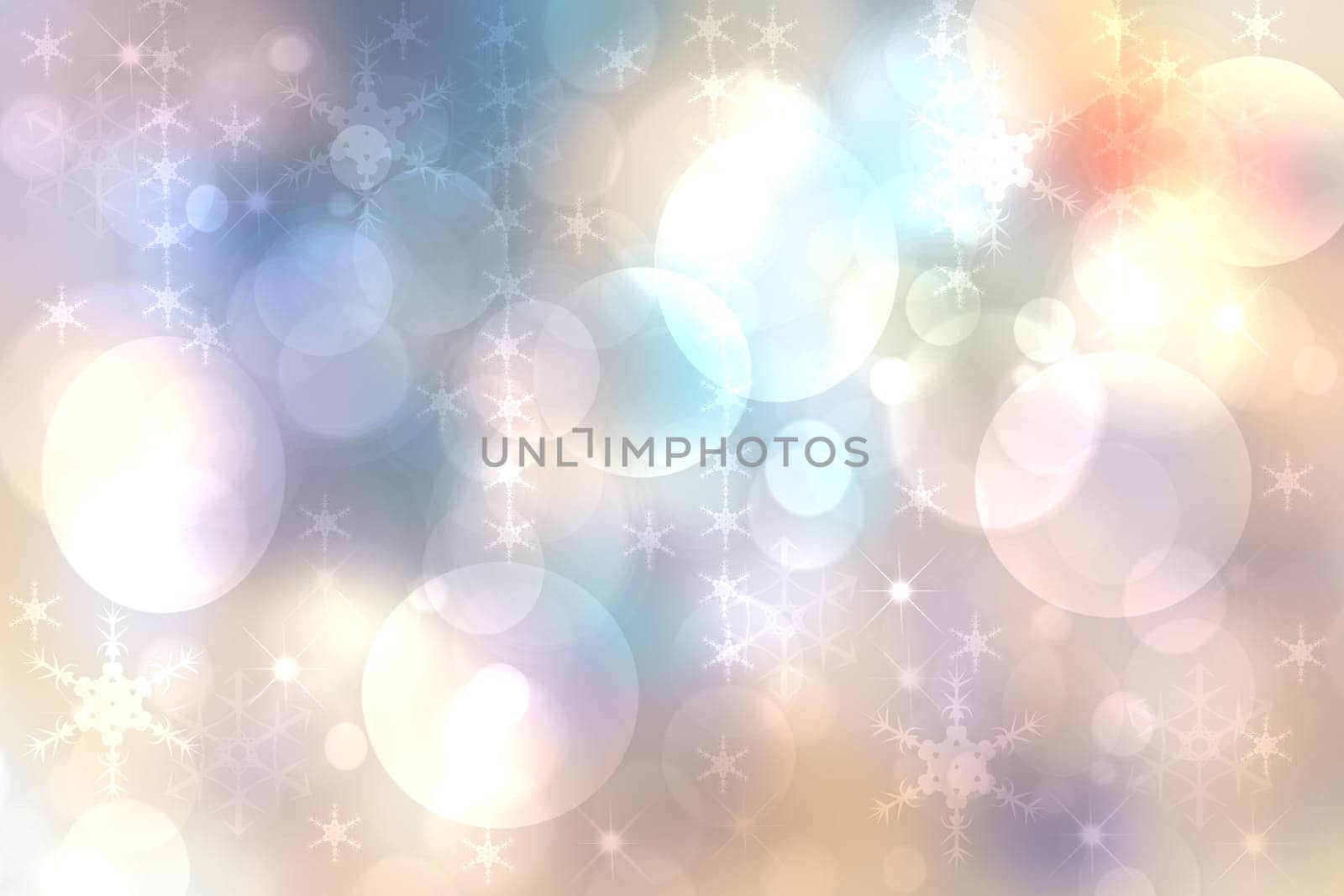 Abstract blurred festive delicate winter christmas or Happy New Year background texture with shiny light blue pastel and bright bokeh lighted stars. Card concept.