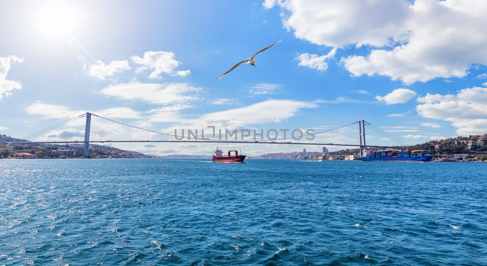 Beautiful Bosphorus panorama, the 15 July Martyrs Bridge, Istanbul.