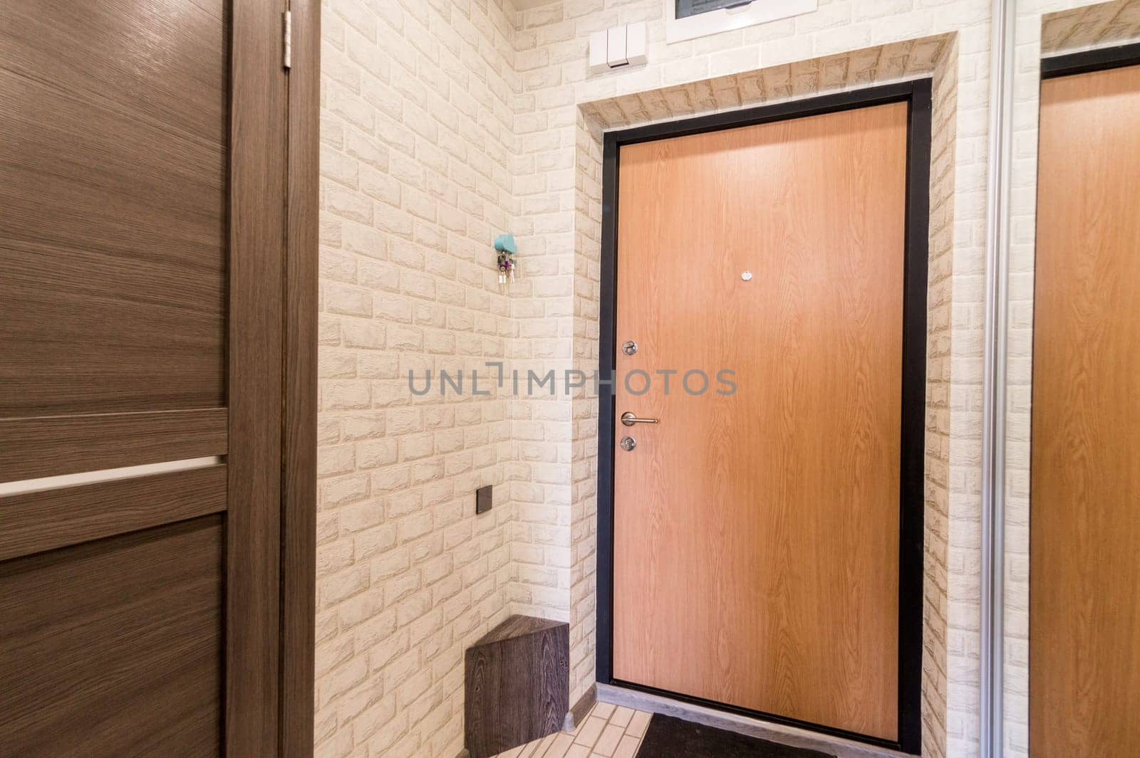 Russia, Moscow- June 11, 2019: interior room apartment. standard repair decoration in hostel. room doors