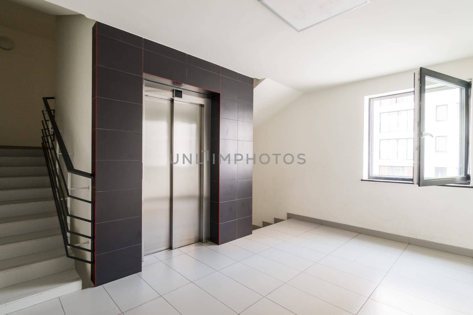 Russia, Moscow- June 11, 2019: interior room apartment. standard repair decoration in hostel. public place, staircase