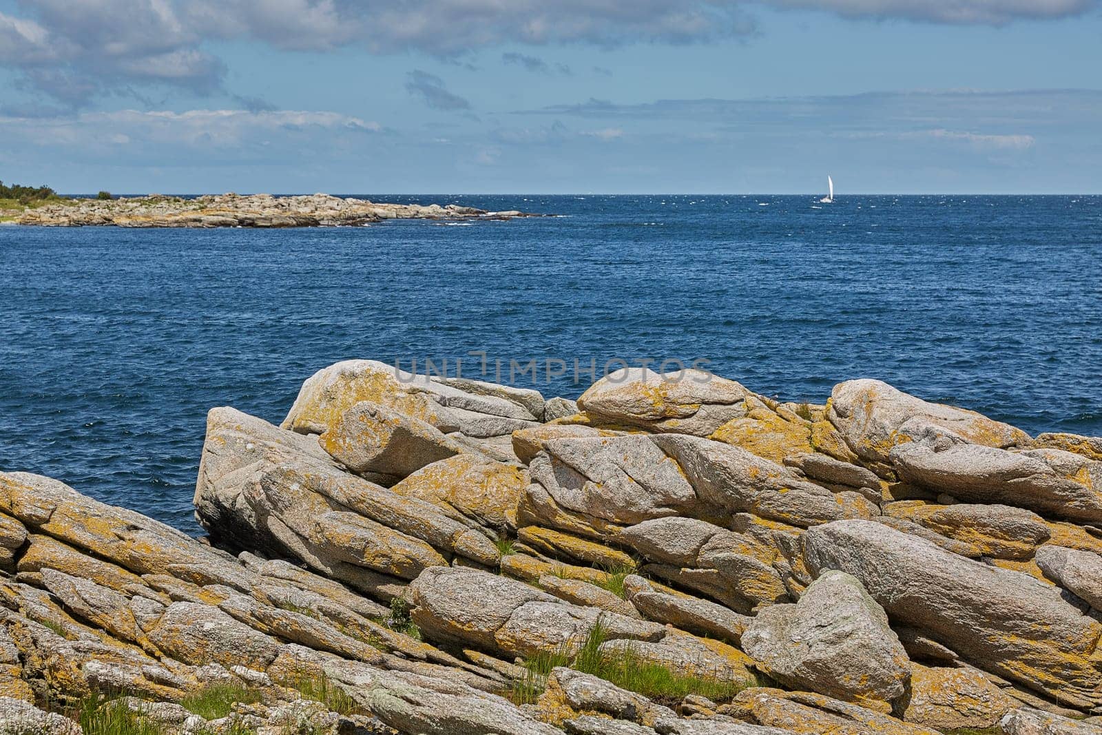 Coast line of Baltic Sea near the village of Svaneke on Island Bornholm in Denmark.