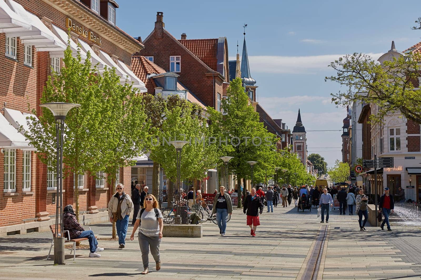 FREDERICIA, DENMARK - MAY 24, 2017: Summer morning view of streets in Fredericia city, Denmark. City was founded in 1650 by Frederick III, after whom it was named.