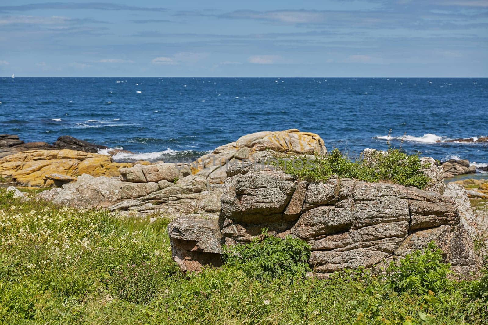 Coast line of Baltic Sea near the village of Svaneke on Island Bornholm in Denmark.