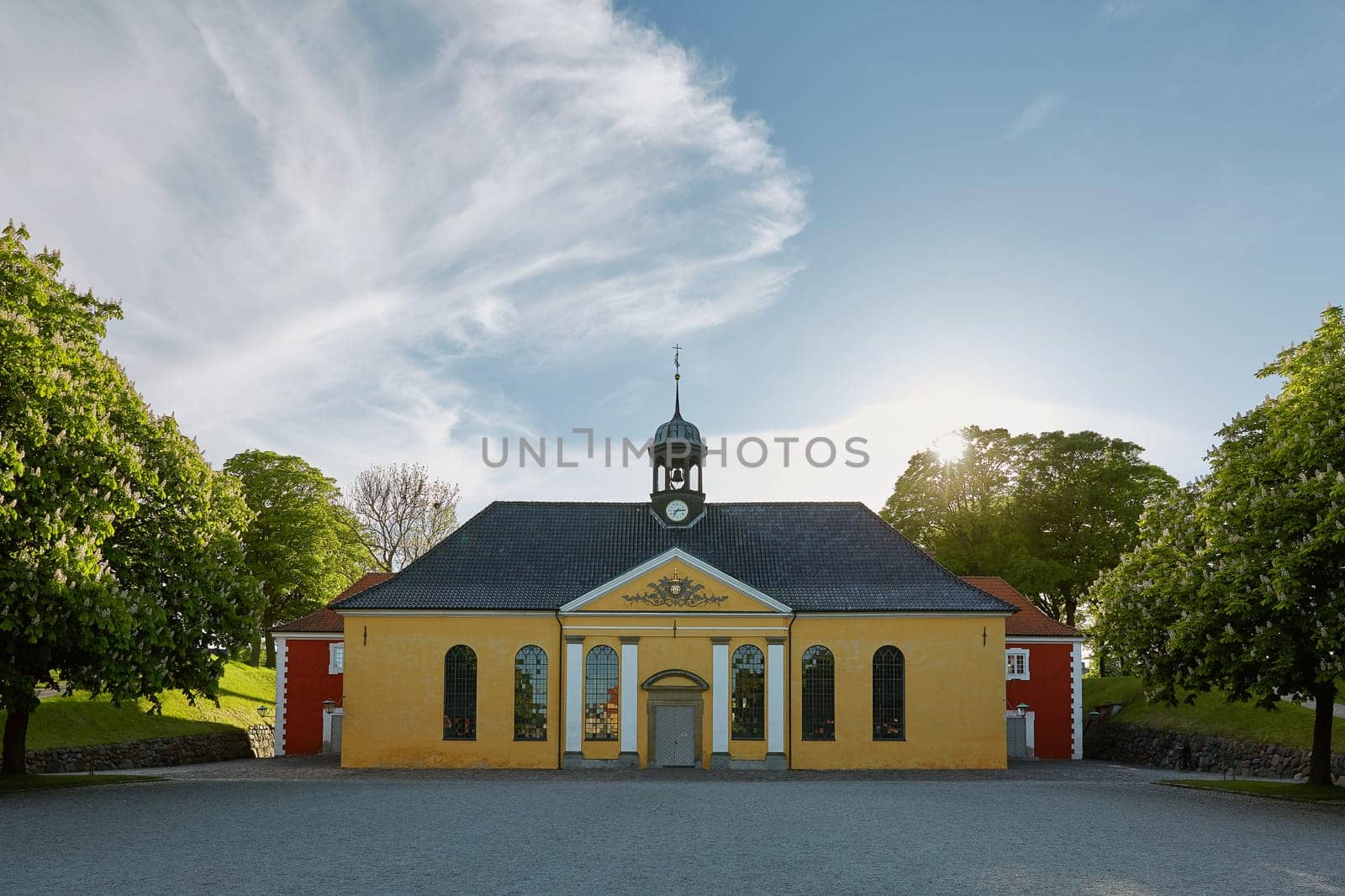 COPENHAGEN, DENMARK - MAY 25, 2017: Red houses in the historical Fortress Kastellet in Copenhagen