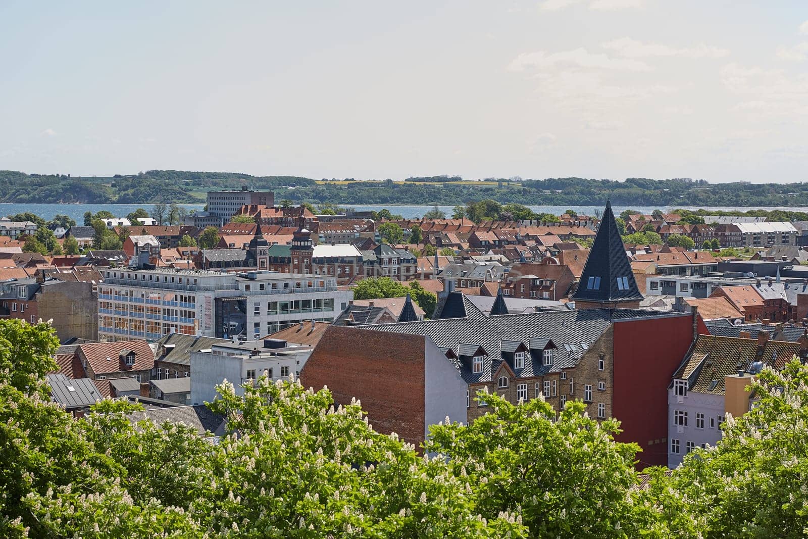 FREDERICIA, DENMARK - MAY 24, 2017: Summer morning view of streets in Fredericia city, Denmark. City was founded in 1650 by Frederick III, after whom it was named.