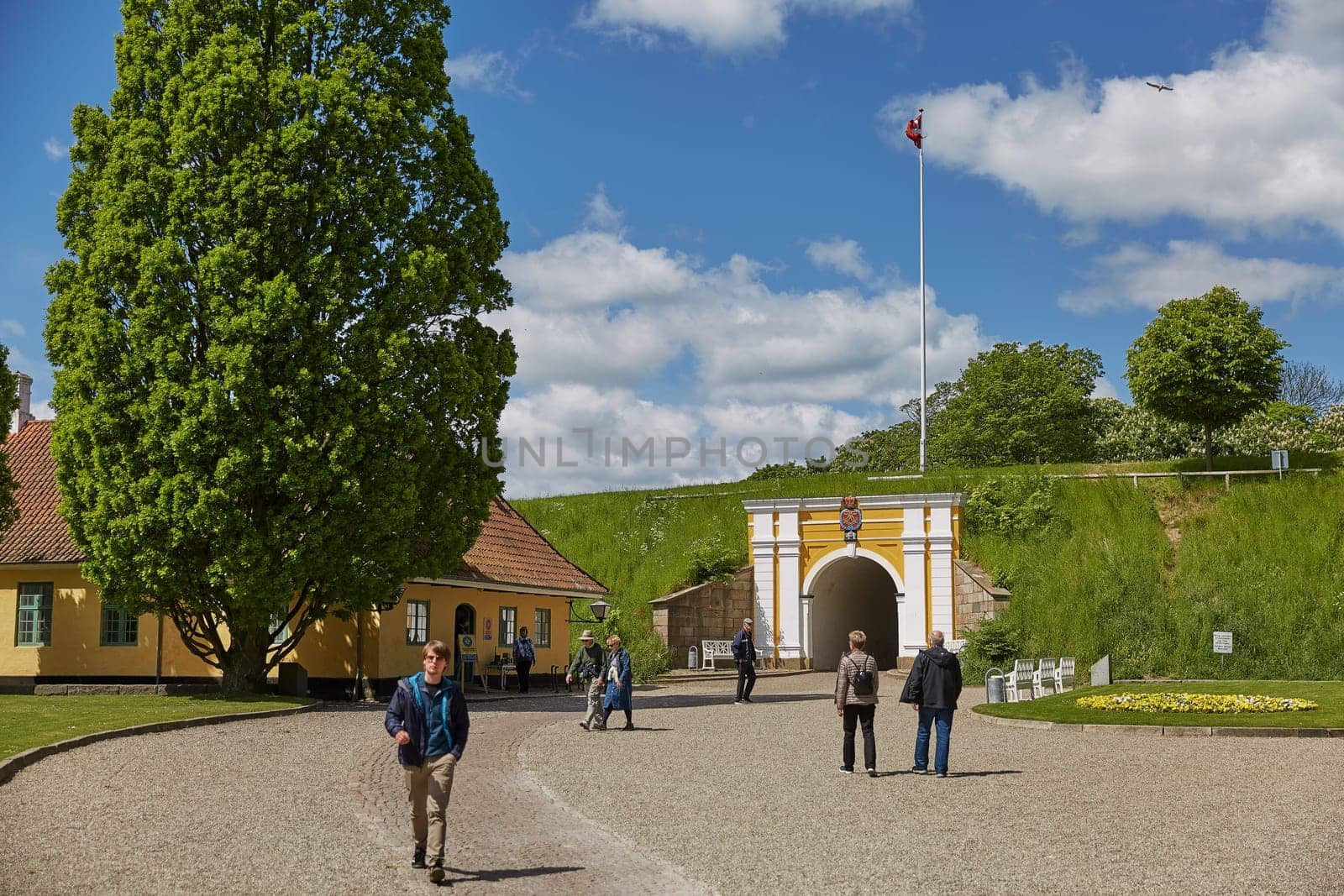 FREDERICIA, DENMARK - MAY 24, 2017: Summer morning view of streets in Fredericia city, Denmark. City was founded in 1650 by Frederick III, after whom it was named.