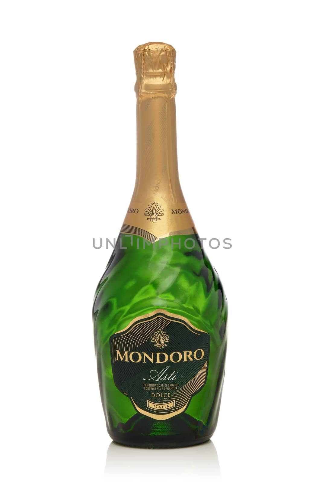 St.Petersburg, Russia - October 2019 - Mondoro Asti. Champagne. Italian. Bottle of Mondoro Asti champagne isolated on a white background.