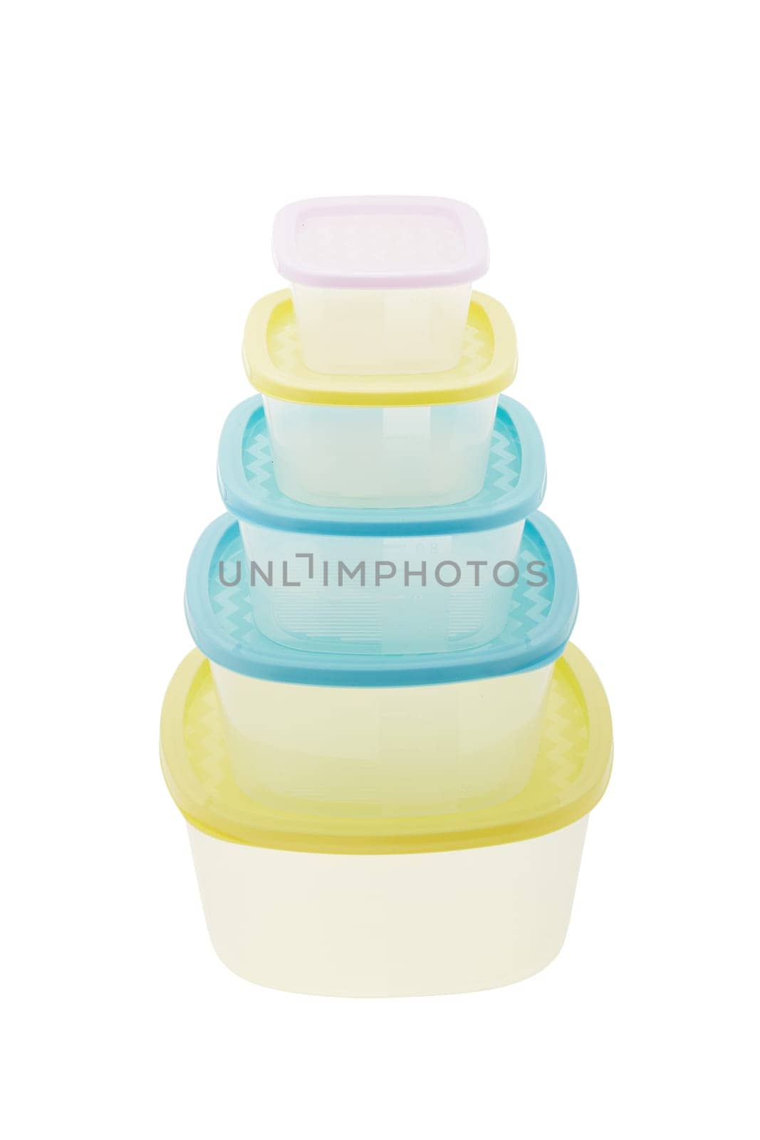 Set of empty transparent plastic containers for food isolated on white background. Lunch box. Ware of a warming up of food in a microwave and storages in the refrigerator.