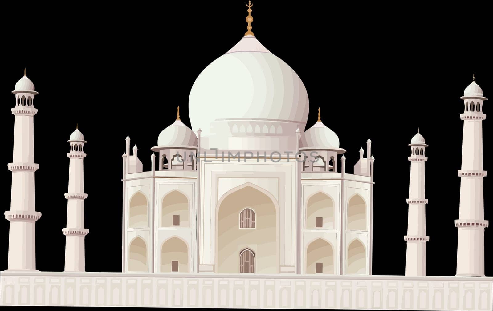 tajmahal india dome palace white black background illustration