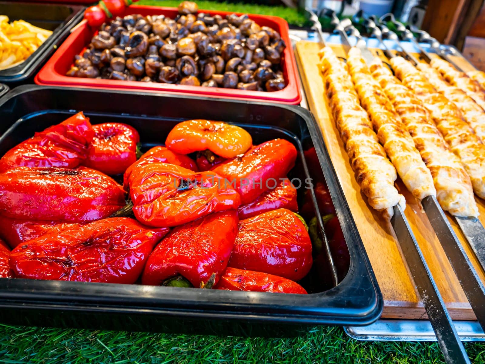 Red bell pepper in a cafe menu. Food photo.