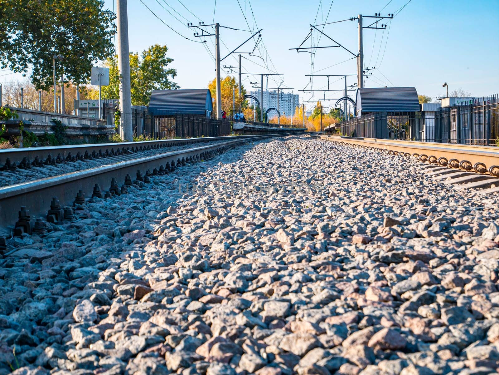 Railway rails for the movement of trains. Railway. Transport.