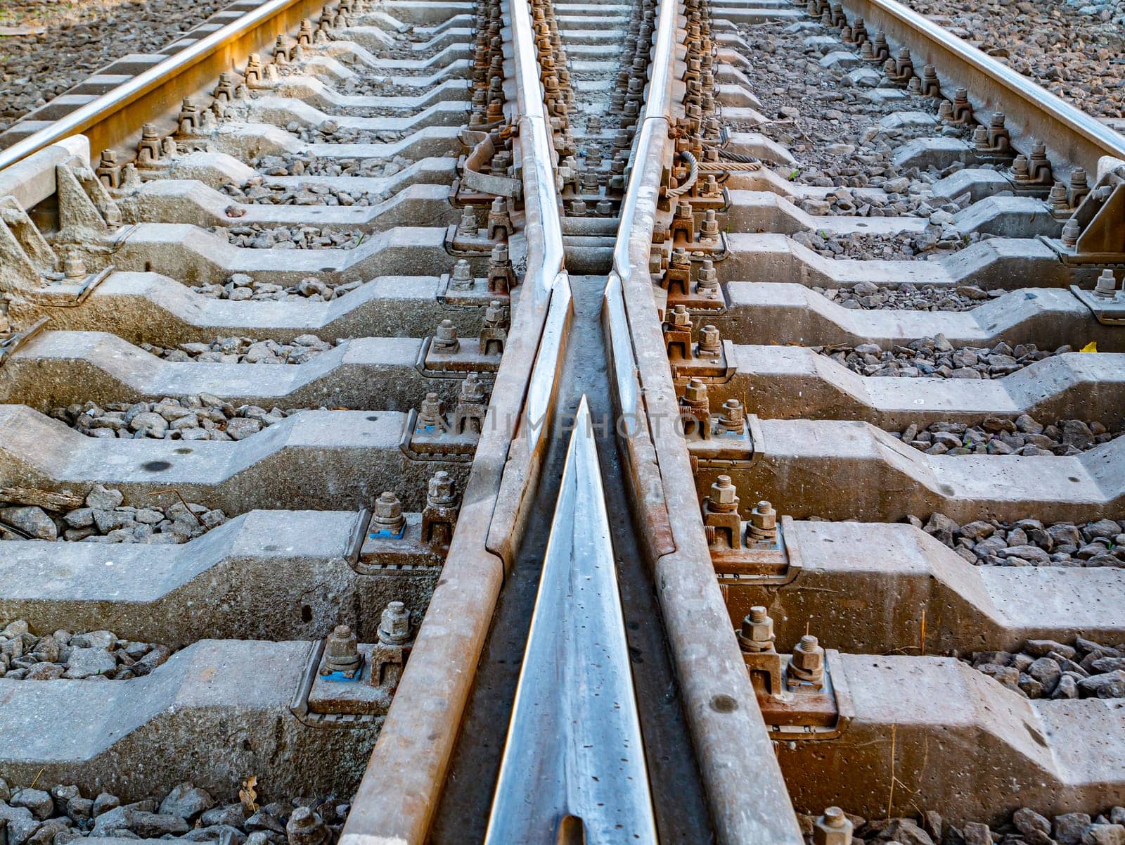 Railway rails for the movement of trains. Railway. Transport.