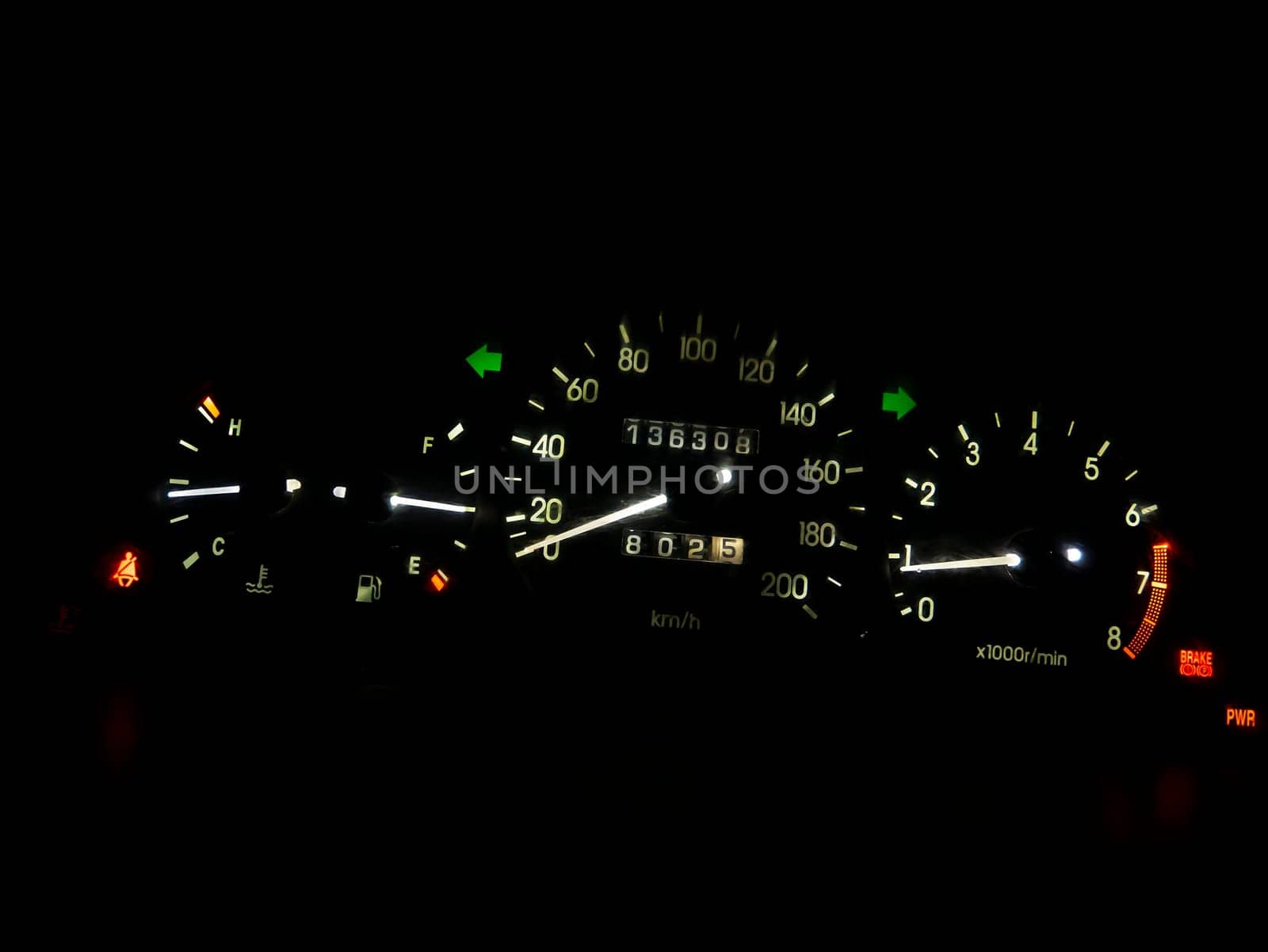 Car dashboard in the dark. Transport. Technologies. Place for text.