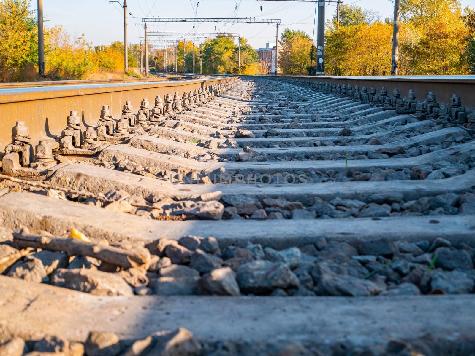 Railway rails for the movement of trains. Railway. Transport.