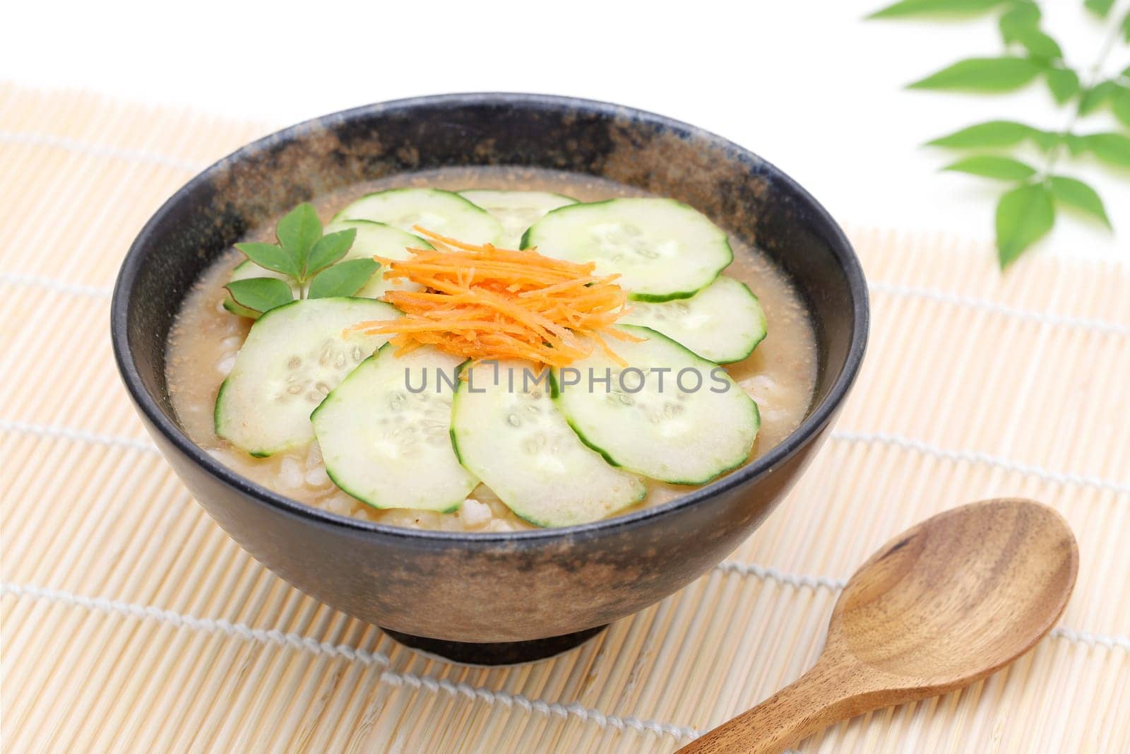 Japanese hiyajiru cold miso soup on dining table