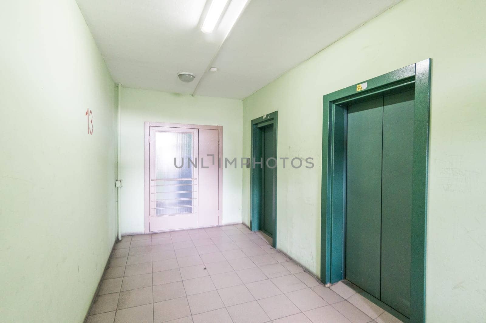 Russia, Moscow- June 11, 2019: interior room apartment. standard repair decoration in hostel. public place, staircase